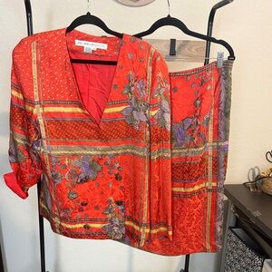 ANNE CRIMMINS fir UNI COLLECTIONS women 100% silk set blazer skirt size 16